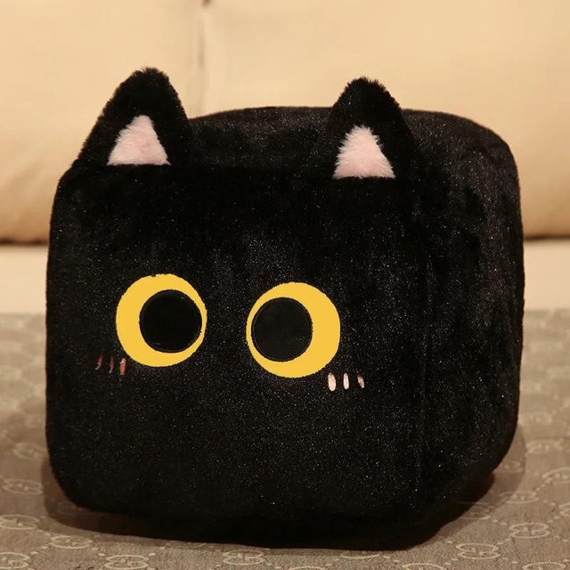 Yiran toy Quadratische Katze Plüschkissen, Schwarz, 20cm - Bild 1