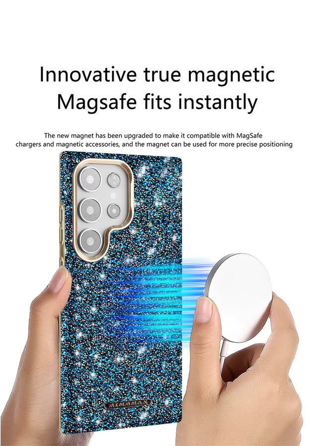 Sturzsichere Handyhülle mit magnetischem Saugring und Glitzer-Effekt für Samsung S26, S25, S24 und S23 Ultra in Schwarz - Bild 3