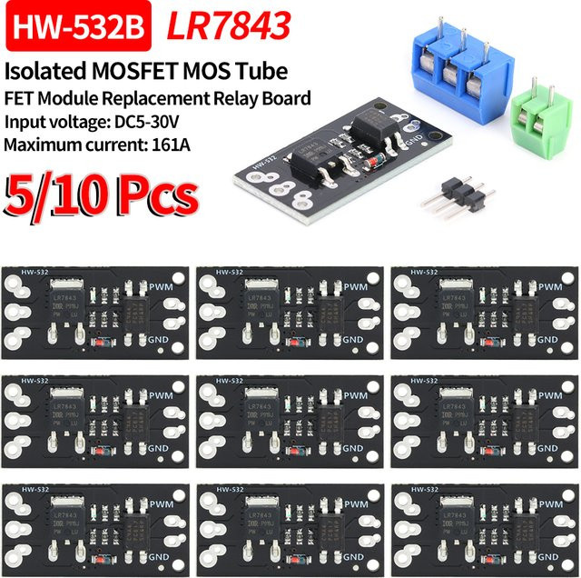 ALLOYSEED LR7843 Isoliertes MOSFET MOS Tube FET Modul mit High- und Low-Level-Controller, Schwarz, 5/10 Stück - Bild 1