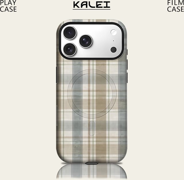 Robuste Handyhülle mit Schachbrettstruktur von Potdemiel für iPhone 17 16 15 14 13 Pro Max Plus in Beige mit Magnetfunktion - Bild 1