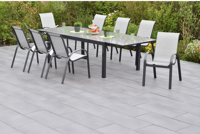 Merxx Gartenmöbelset Amalfi 9-teilig aus Aluminium und Textil in Braun mit ausziehbarem Tisch und stapelbaren Sesseln - Bild 3