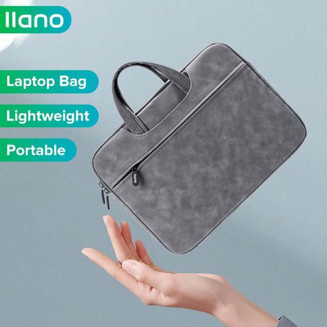 llano Tragbare Laptoptasche aus Schaffell und PU für 13,3 bis 15,6 Zoll Notebooks in Beige und Grau - Bild 1