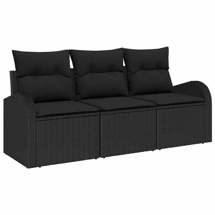 vidaXL Garten-Sofa-Set aus Poly Rattan in Schwarz mit Kissen, 3-teilig - Bild 2