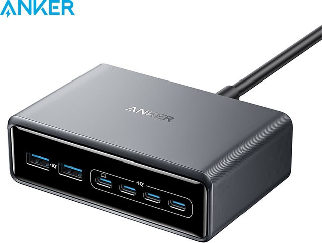 Anker Prime Ladestation 200 W mit 6 USB-C Ports GaN Schnellladegerät in Silber - Bild 1