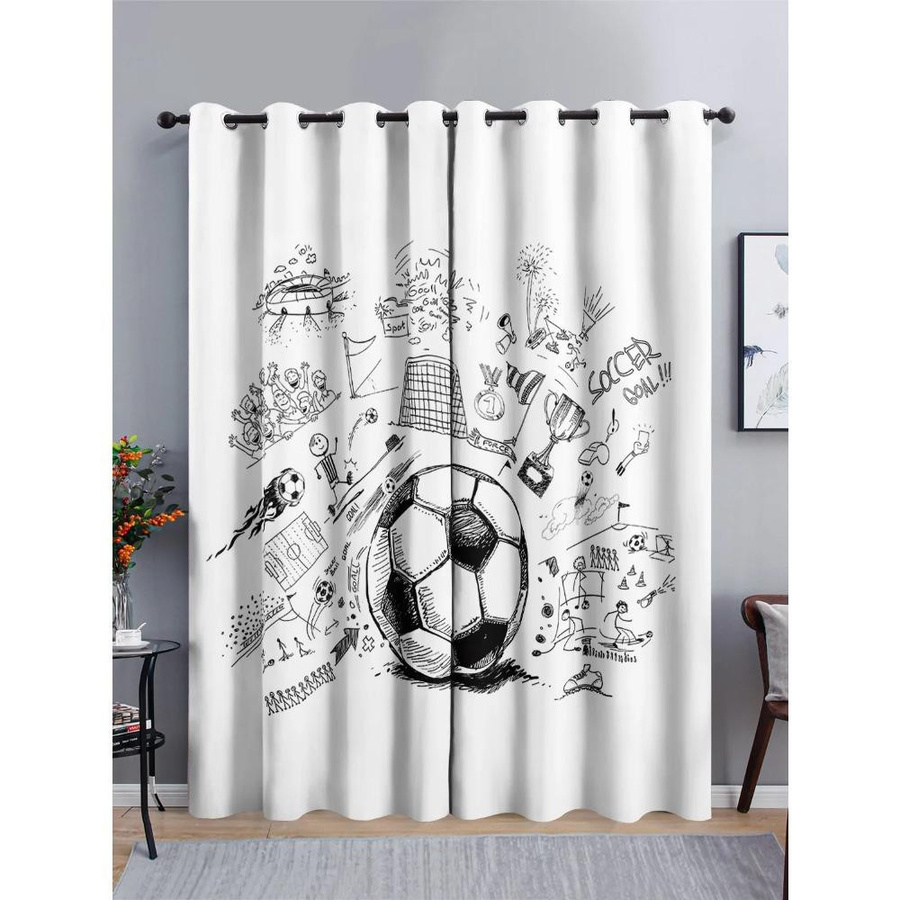 2er-Set Fußball Graffiti Verdunkelungsvorhänge aus Polyester für Kinder, Breite: 60 cm, Höhe: 150 cm, inklusive Haken - Bild 2