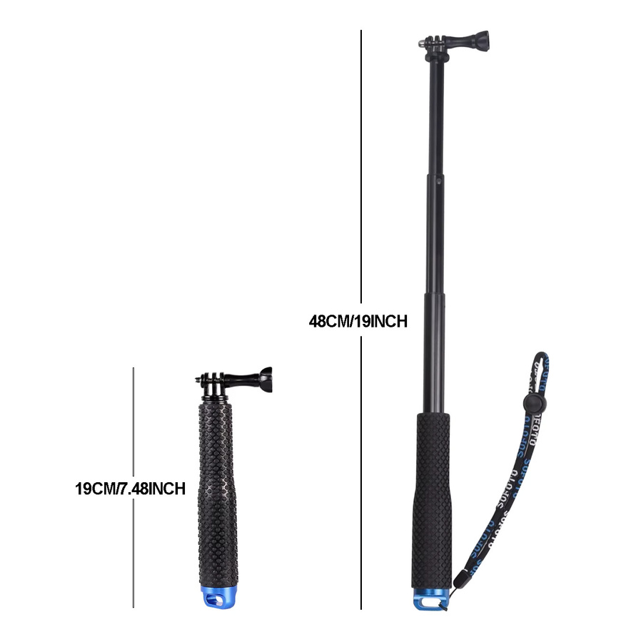 SZKOSTON Ausziehbarer Selfie-Stick aus Aluminiumlegierung als Teleskop-Monopod in Schwarz für GoPro, Insta360 und DJI Action Kameras - Bild 2