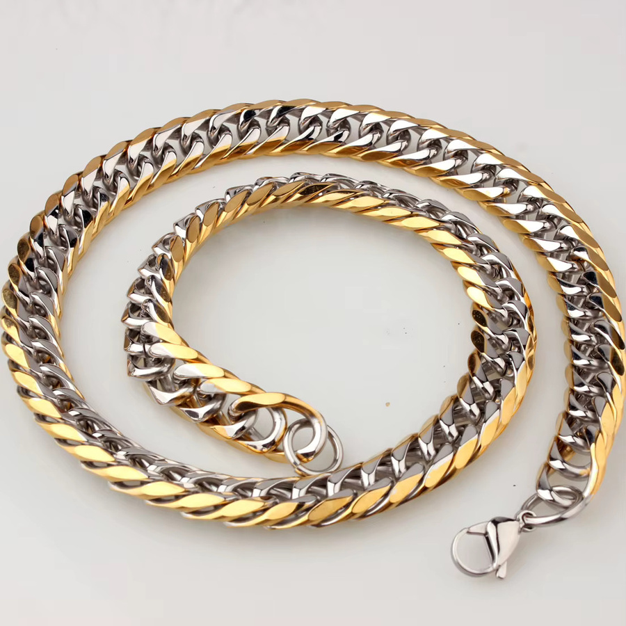 Halskette Edelstahl, Silber, Gold Farbe, Herren, Curb Cuban Link - Bild 4