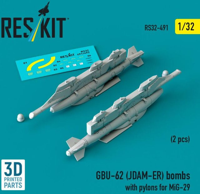 ResKit Models GBU-62 (JDAM-ER) Bombs with Pylons for MiG-29, 2-teiliges Set, 1:32 - Bild 1