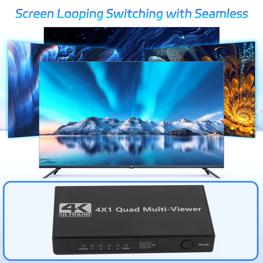 HDmatters 4K UHD HDMI Multiviewer Quad Multi-Viewer mit Seamless Switcher Hub in Schwarz - Bild 3