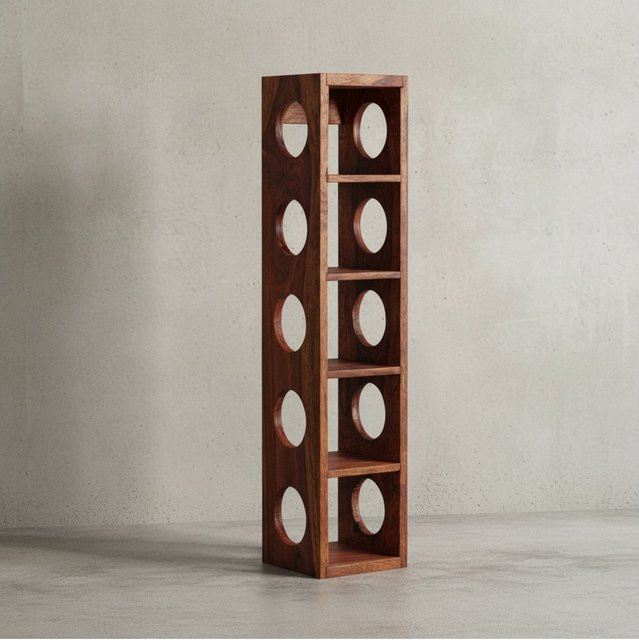 KADIMA DESIGN Weinregal NAKO aus Massivholz Sheesham in Braun, 5 Ablagefächer, Wandmontage, B: 70 cm, T: 15 cm, H: 15 cm - Bild 1