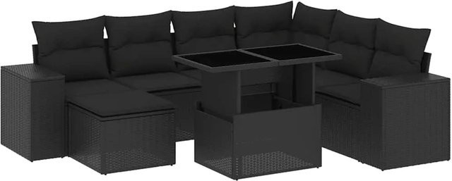 vidaXL 8-teilige Garten-Sofagarnitur in L-Form aus schwarzem Poly-Rattan mit Kissen und pulverbeschichtetem Stahlgestell - Bild 1