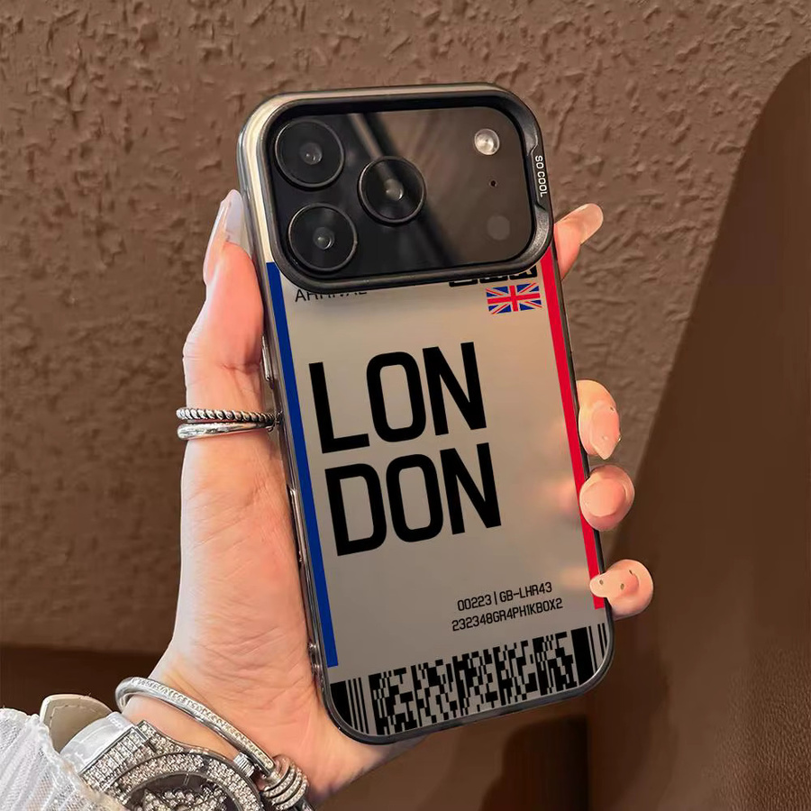 Handyhülle mit Flugzeug-Reise-Ticket Design für iPhone 17 16 15 14 13 12 11 Pro Max in Schwarz und Lila mit mattem Laser-Metallic-Aurora-Effekt - Bild 2