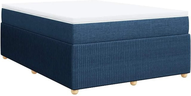 vidaXL Boxspringbett mit Matratze in Blau und Weiß, Hybrid-Design mit Taschenfederkern, B/T: 140 x 200 cm - Bild 1