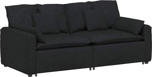 vidaXL Modulares Sofa Schwarz mit Kissen und Armlehnen, Stoffbezug und Schaumstofffüllung, B/T/H: 224 x 105 x 64 cm - Bild 1