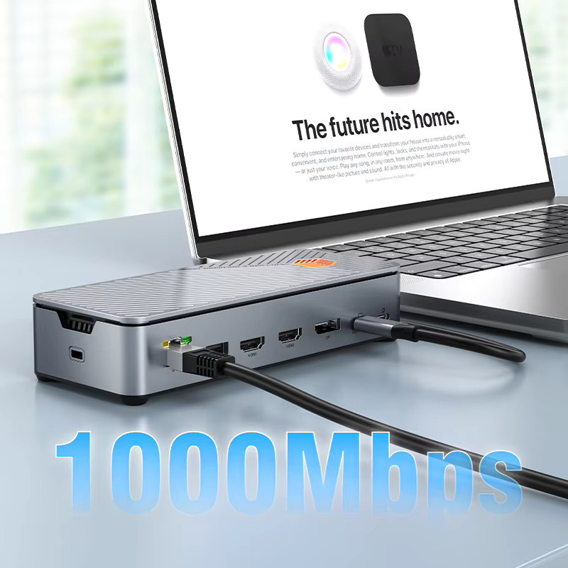 CABLETIME USB C Dockingstation HUB in Grau mit 8K 4K HDMI, DisplayPort, 1000Mbps Ethernet und 100W PD für MacBook, Windows und Laptop - Bild 3