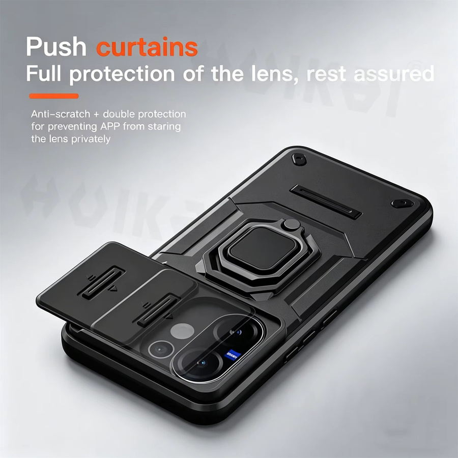 Xiaomi Poco X8 Pro Max 5G und Poco X8 Pro Panzerhülle mit Schiebe-Kamera-Schutz, Ringhalter und Kickstand Standfunktion in Schwarz - Bild 3