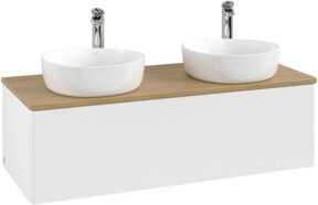 V&B Waschtischunterschrank Antao mit Beleuchtung, Farbe Weiß, Eiche Honig, B/T/H: 120 x 50 x 36 cm - Bild 1