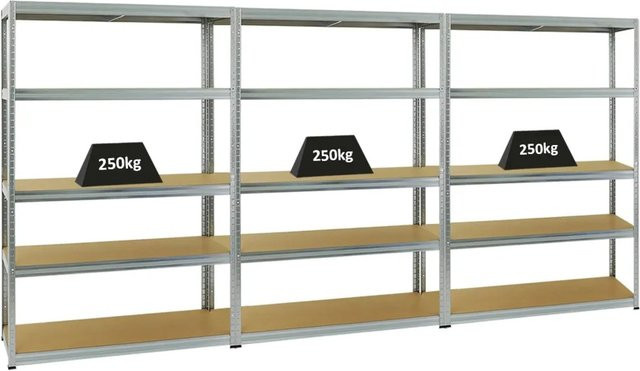 3er Set PROREGAL Schwerlastregal Big Elephant S, pulverbeschichtet in Silber, H x B x T: 180 x 120 x 45 cm - Bild 1