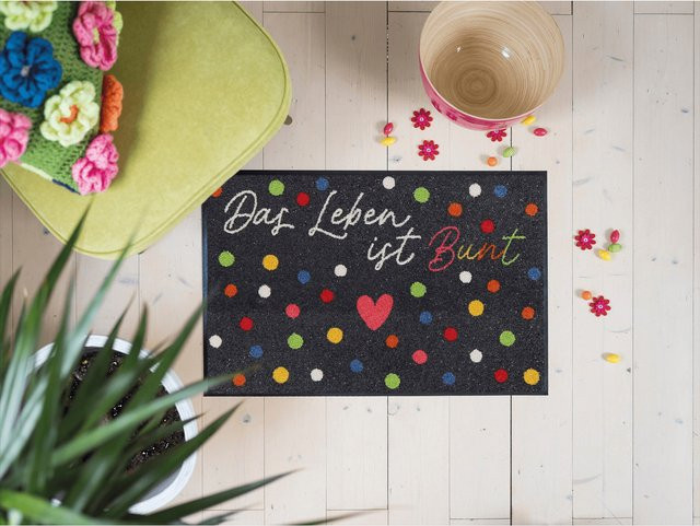Rutschhemmende Salonloewe Fußmatte mit Herz-Motiv in Anthrazit und Multicolour, Rechteckig, B/T: 75 x 50 cm - Bild 1
