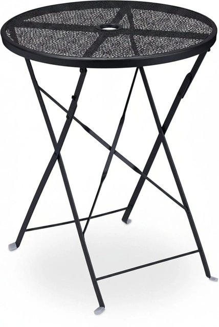 Relaxdays Balkontisch aus Stahl in Schwarz, klappbarer Rundtisch mit Schirmloch für Balkon, Terrasse und Garten, B: 71,5 cm, T: 60,5 cm - Bild 1