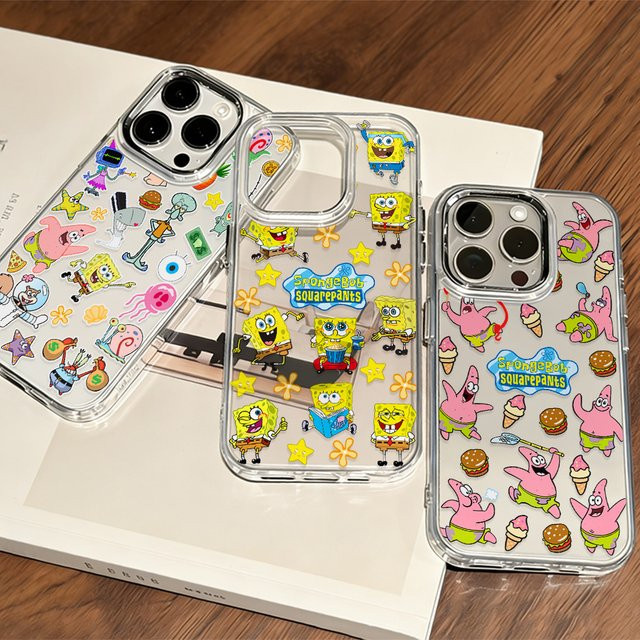 SpongeBob Schutzhülle für Apple iPhone 16 15 14 13 12 11 Pro Max Mini X XR XS Max Air Plus Transparent Weich - Bild 1