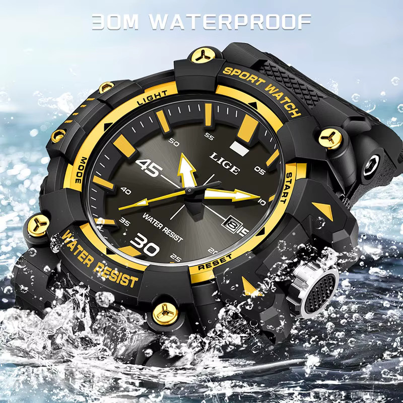 LIGE Chronograph, Quarz, Silikon, Schwarz, Herren - Bild 4
