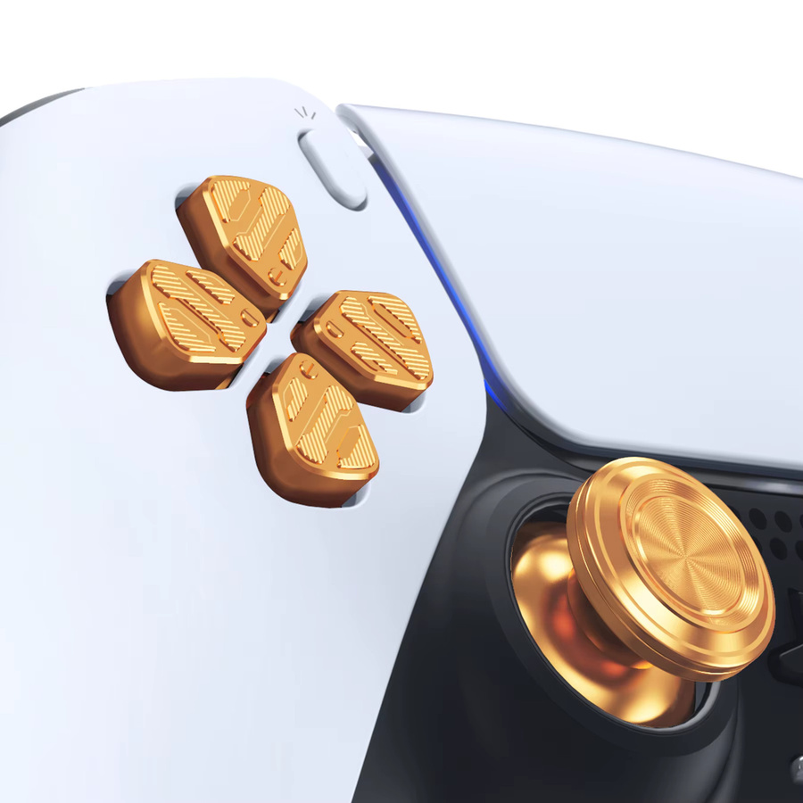 eXtremeRate Ersatzteil-Set aus Metall für PS5-Controller mit analogen Thumbsticks, Dpad und ABXY-Tasten in Gold und Grün - Bild 3