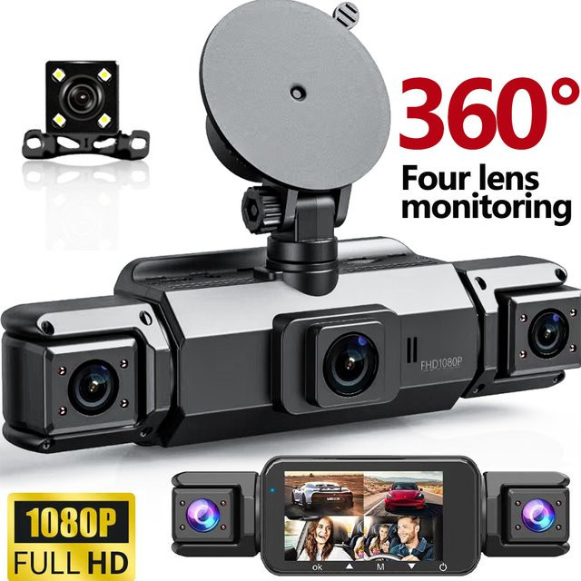 Etymoofox 360 Grad Auto Dashcam mit 4 Kameras in Schwarz, 4K Auflösung, drehbarer IPS-Bildschirm, Nachtsicht und 24-Stunden-Parküberwachung mit G-Sensor und Black Box Funktion - Bild 1