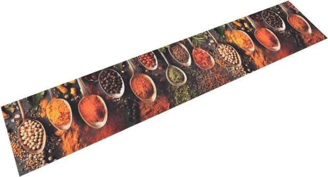 vidaXL Küchenteppich Löffel & Gewürze aus Samt, waschbar und rutschfest, Multicolor, Breite: 60 cm, Tiefe: 300 cm - Bild 1