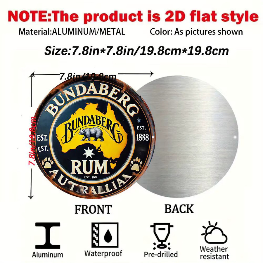 Potdemiel Vintage Wandkunst aus Metall, Rundes Bundaberg Rum Logo Gedenkabzeichen in Mehrfarbig, Durchmesser: 20 cm - Bild 2