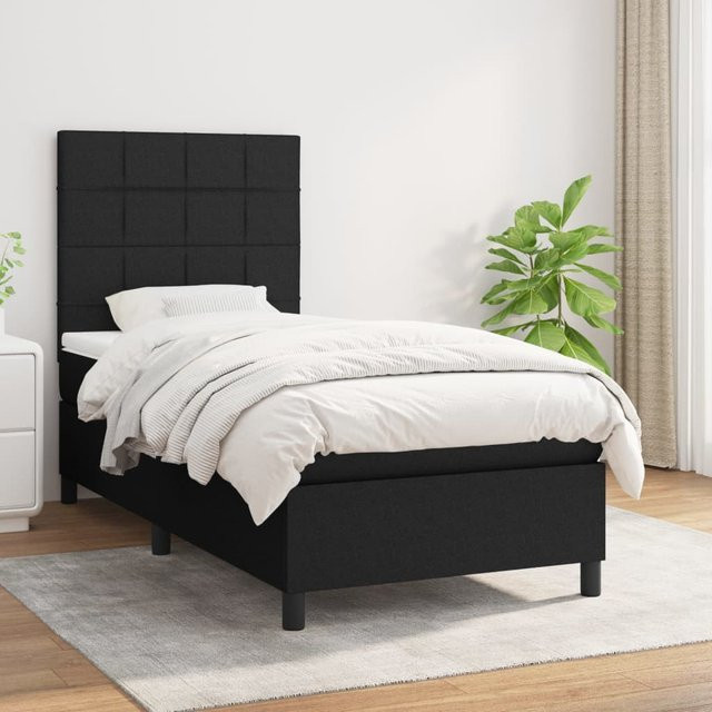 vidaXL Boxspringbett mit Matratze Schwarz Stoff B/T/H: 90 x 200 x 128 cm - Bild 2
