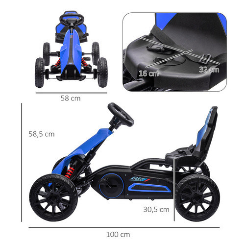 HOMCOM Gokart Kinderfahrzeug mit verstellbarem Sitz und Bremse, Blau - Bild 6