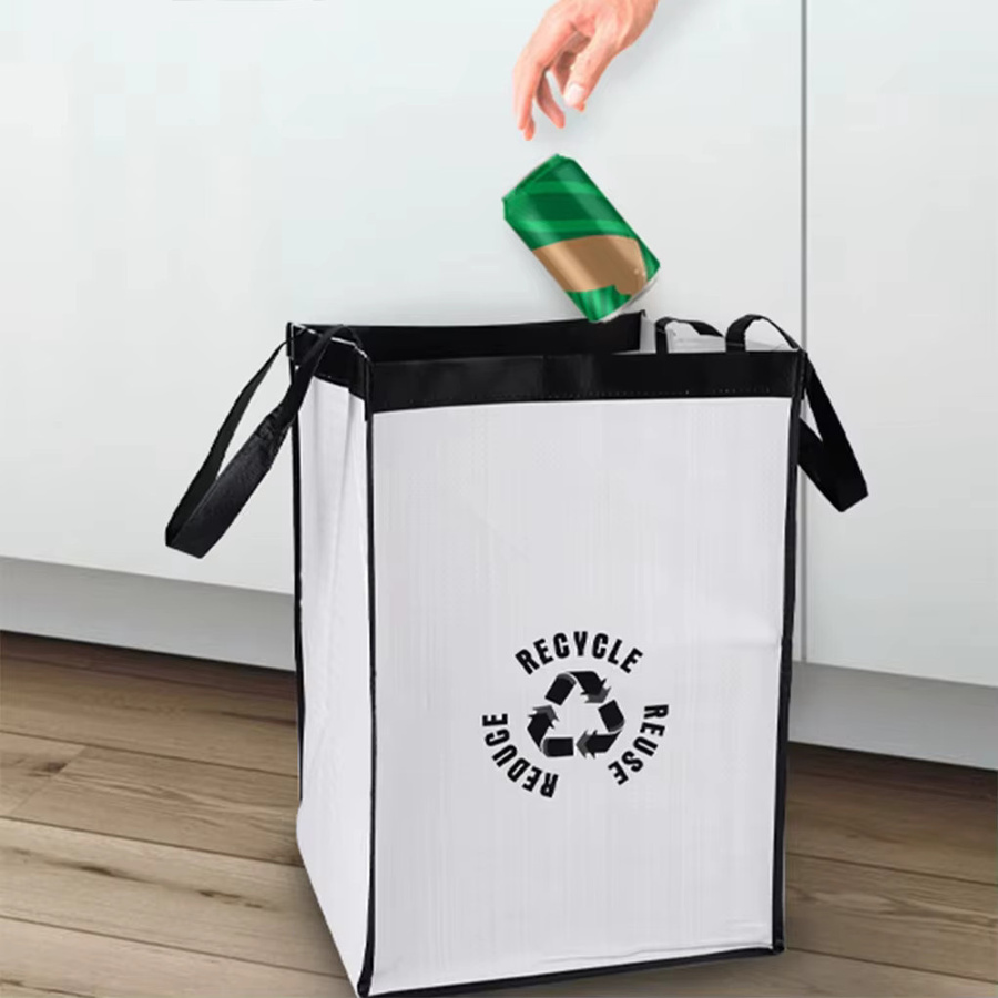 Untior 2er-Pack Recyclingbeutel aus Stoff in Weiß und Schwarz mit Griff und Sortier-Organizer, Fassungsvermögen: 28,7 l - Bild 4