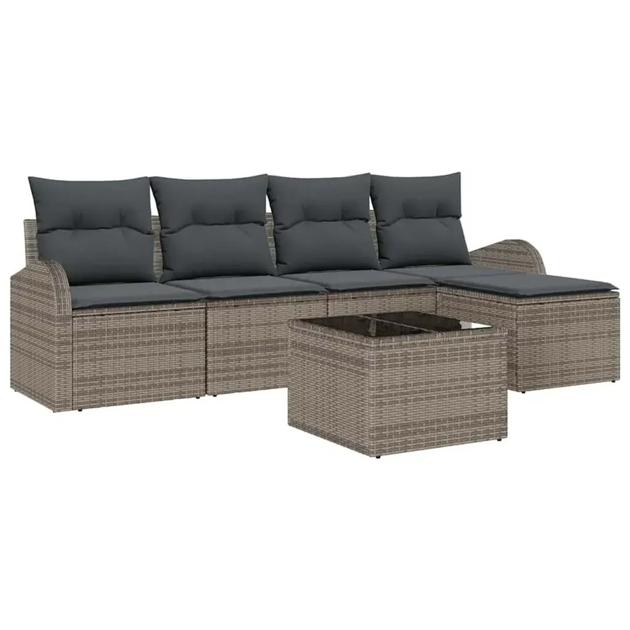 vidaXL Garten-Sofa-Set aus Polyrattan in Grau mit Kissen und L-Form für Garten und Terrasse - Bild 2