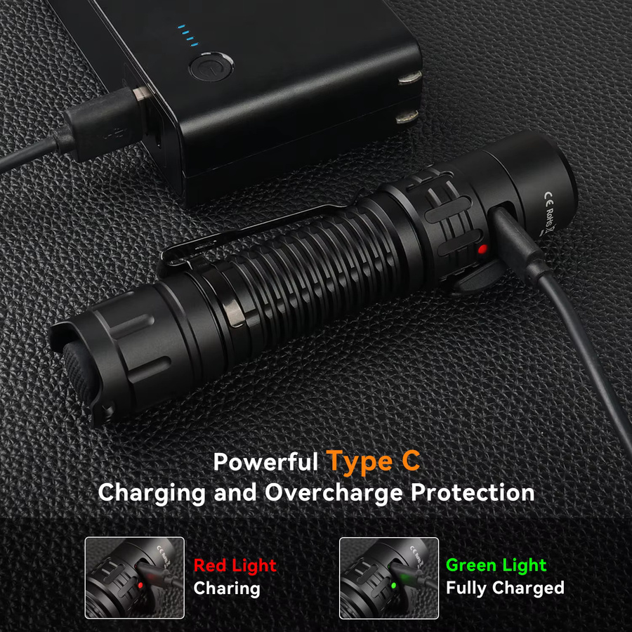 Wurkkos TD02 Taktische LED Taschenlampe mit 2000 Lumen und SST40 LED, IPX8 wasserdicht, wiederaufladbar, Grün/Schwarz - Bild 3