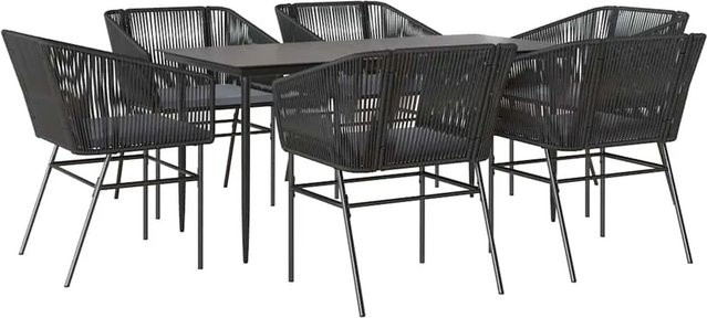 vidaXL 7-teilige Garten-Essgruppe aus Poly Rattan und Glas in Schwarz mit Kissen - Bild 1