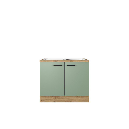 Flex-Well Küchen-Spülenschrank Cara in Schilfgrün matt und Artisan Eiche, B/H/T: 100 x 85 x 60 cm - Bild 2