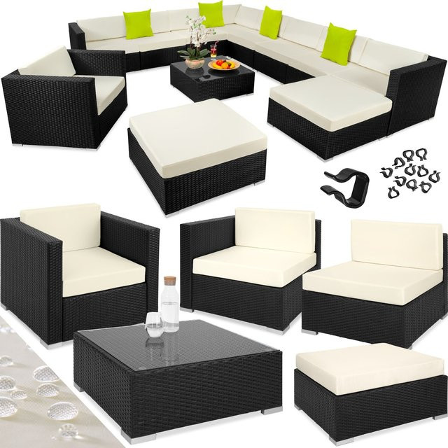 tectake Aluminium Rattan Lounge Set mit Sessel und Tisch, wetterfest und UV-beständig, inklusive Sicherheitsglasplatte und Polstern - Bild 1