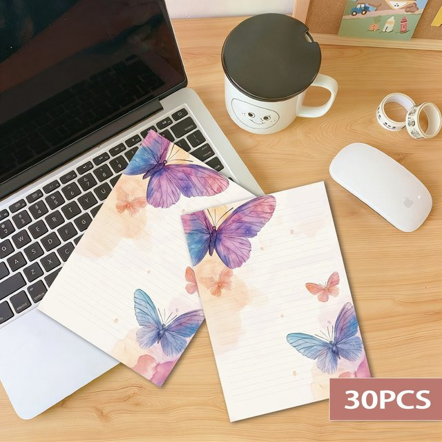 30 Blatt Fantasy Butterfly Aquarell-Briefpapier B5, liniert, weiß und mehrfarbig - Bild 1