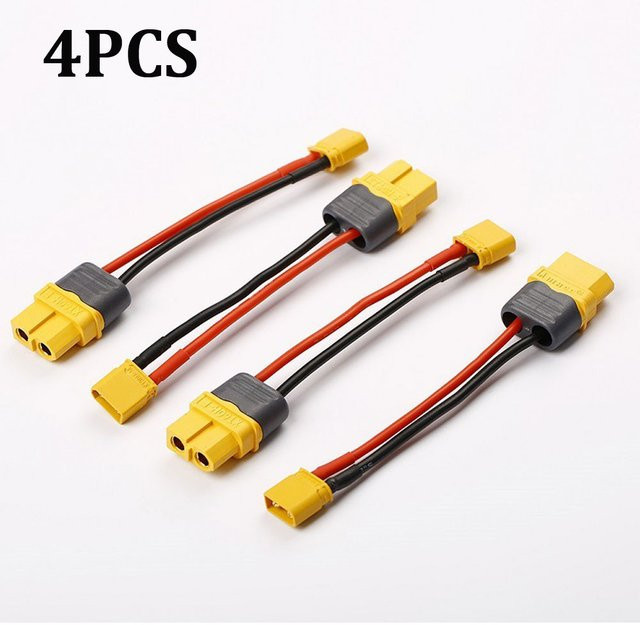 Amass 4er Set XT30 auf XT60 Adapter mit 100mm 16AWG Silikonkabel in Gelb für RC Lipo Batterien, Drohnen und Boote - Bild 1