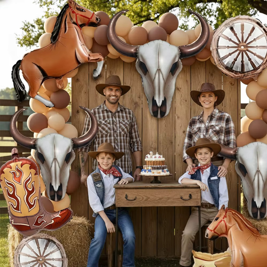 EsenTroye Western Party-Dekoration Set mit bunten Folienballons in Cowboy- und Longhorn-Design - Bild 2