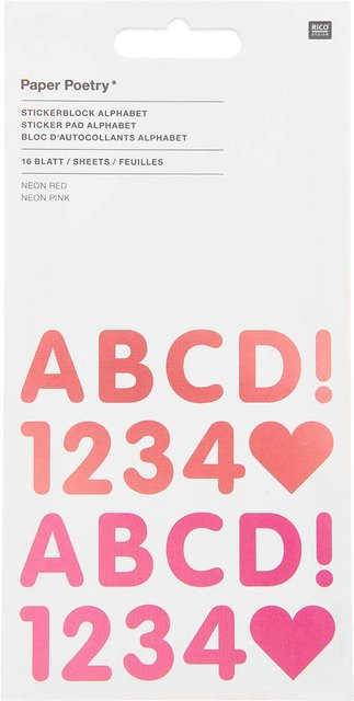 Rico Design Paper Poetry Stickerblock Alphabet in Neon mit 16 Blatt - Bild 1