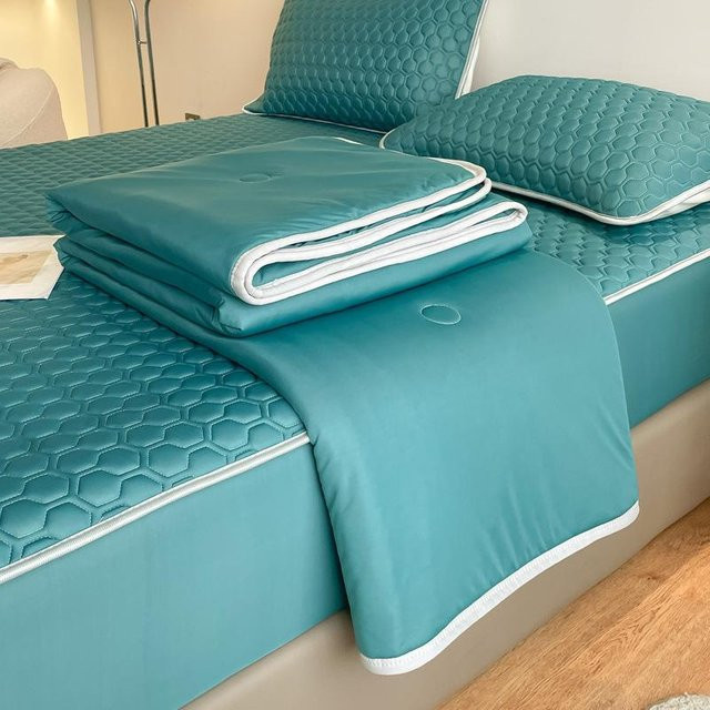 Super Six Sommer-Bettwäsche-Set aus atmungsaktiver Mikrofaser und Latex mit Spannbettlaken und Kissenbezug, Farbe: Türkis, B/T: 150 x 200 cm - Bild 1