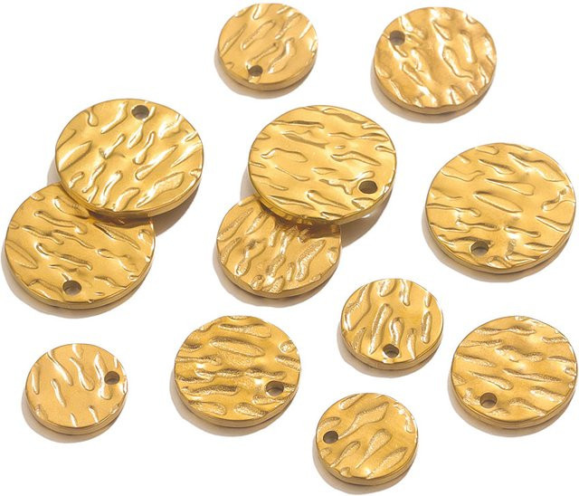baizzx Charms, Edelstahl, Gold, rund, Textur, Unisex - Bild 1