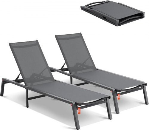 VEVOR Set aus 2 Chaise Lounge Chairs für den Außenbereich aus Aluminiumlegierung und Textilene, verstellbare 5-Positionen Liegestühle in Dunkelgrau - Bild 1