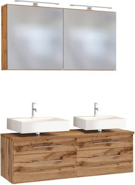HELD MÖBEL Doppel-Waschtisch-Set DAVOS in Braun und Weiß, 9-teilig, modern und wandmontiert - Bild 1