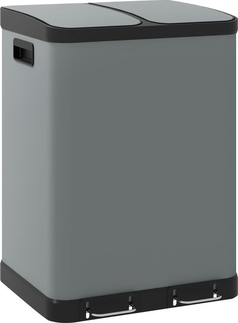 HOMCOM Mülleimer Set aus Metall in Grau mit 2x30L Volumen, Treteimer mit Deckel, Fußpedal und Inneneimern, B/T/H: 48,8 x 39,5 x 67 cm - Bild 1