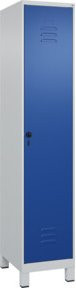 C+P Spind Classic PLUS Garderobenschrank mit 1 Abteil, Füße, Sicherheits-Drehriegel und 4 Garderobenhaken, Farbe: Grau/Blau, H x B x T: 195 x 40 x 50 cm - Bild 1