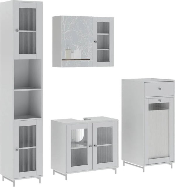 Vicco Badmöbel-Set Malte in Weiß Matt bestehend aus 4 Teilen mit Waschtischunterschrank, Spiegelschrank, Hochschrank und Seitenschrank - Bild 1