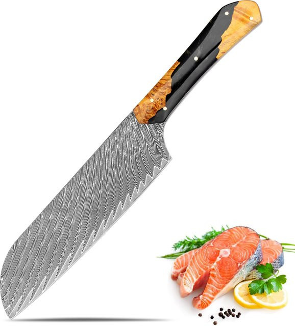 Best Chef Santokumes Messer aus Damaststahl mit schwarzem Kunstharz-Holzgriff, 7 Zoll (17,78 cm) - Bild 1